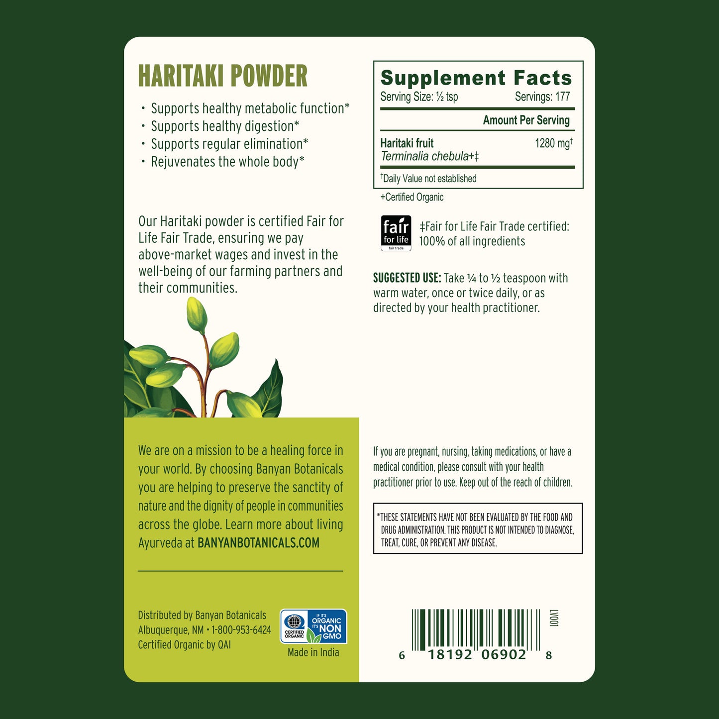 1/2 lb: Supplement Facts