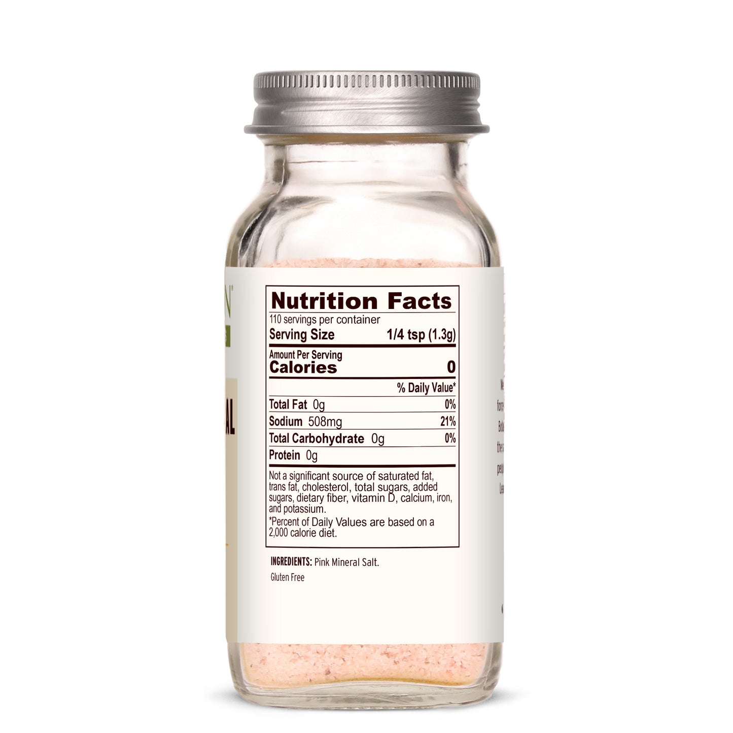 spice jar: Pink Natural Mineral Salt Nutrition Facts