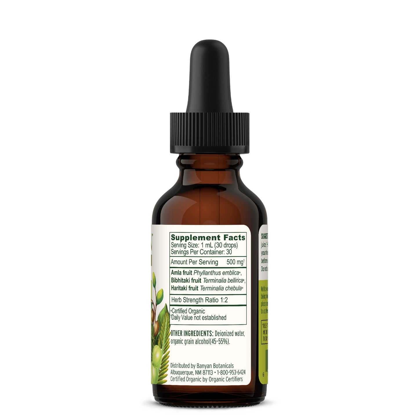 Triphala Liquid Extract Bottle Supplement Label
