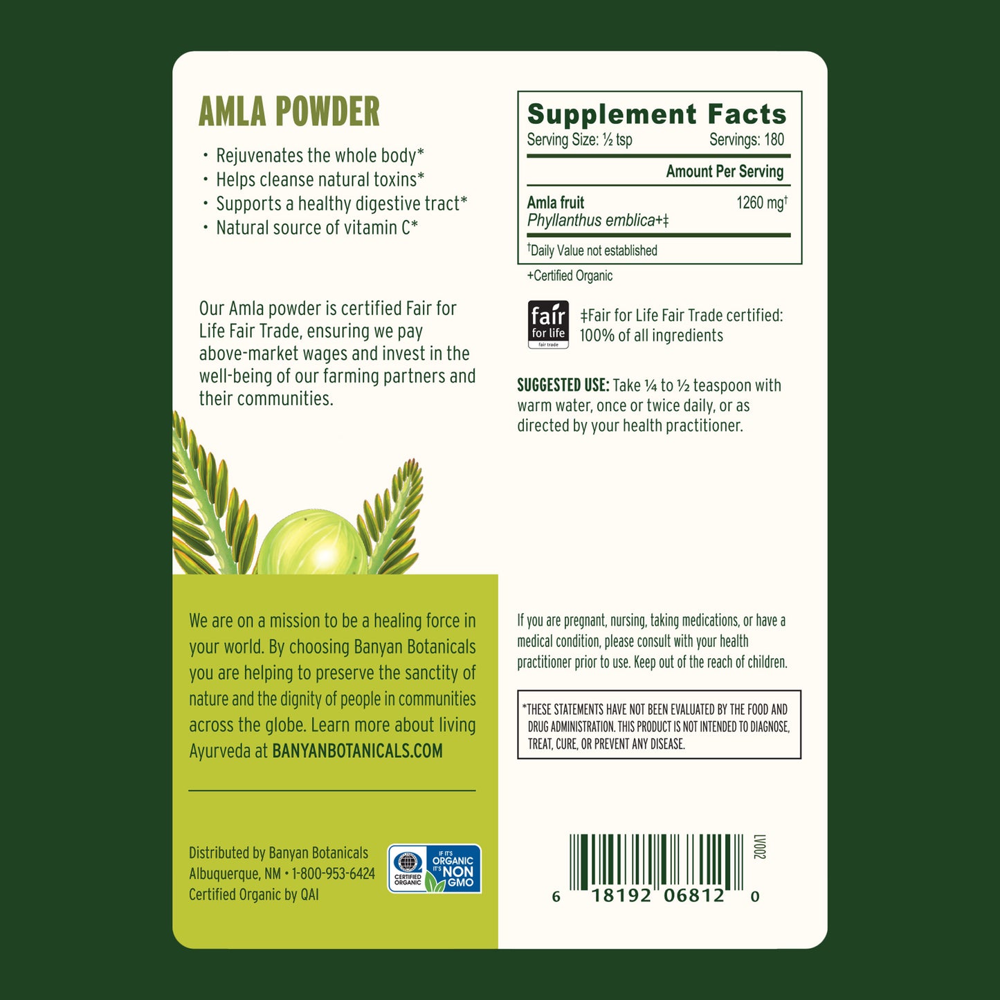1 lb: Amla Powder Supplement Facts