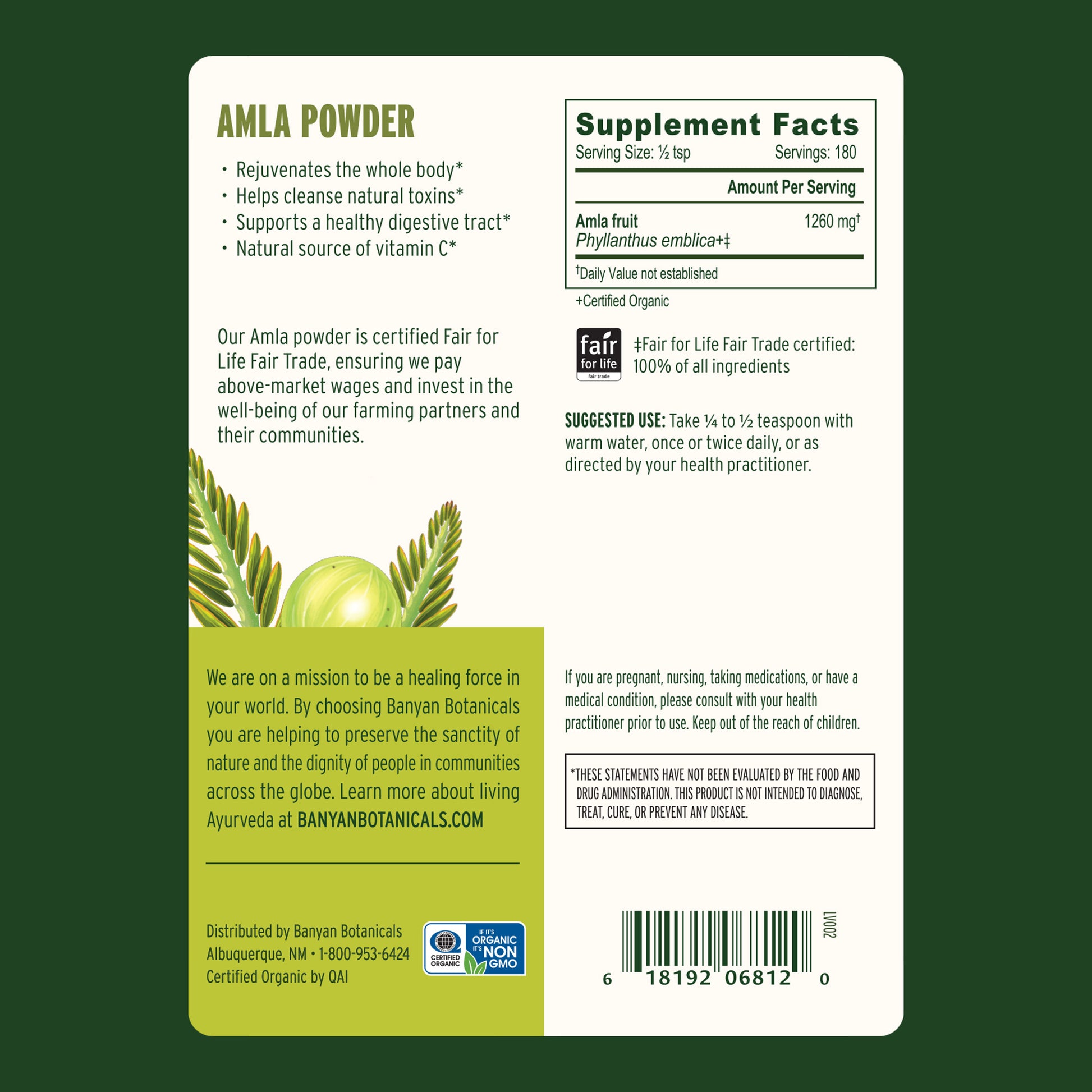 1 lb: Amla Powder Supplement Facts