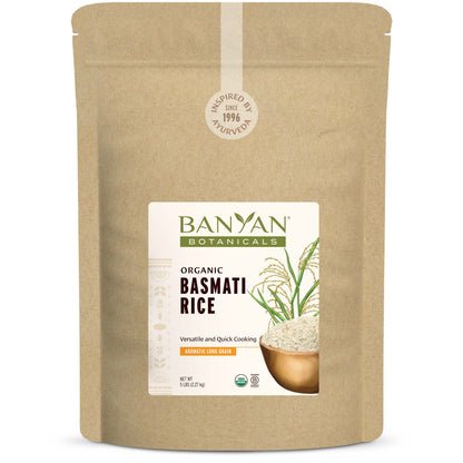5 lb: Banyan Botanicals Organic Basmati Rice package on a white background