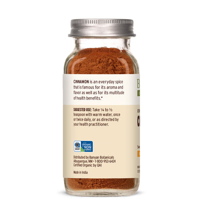 spice jar: Cinnamon powder spice jar showing side label with suggested use