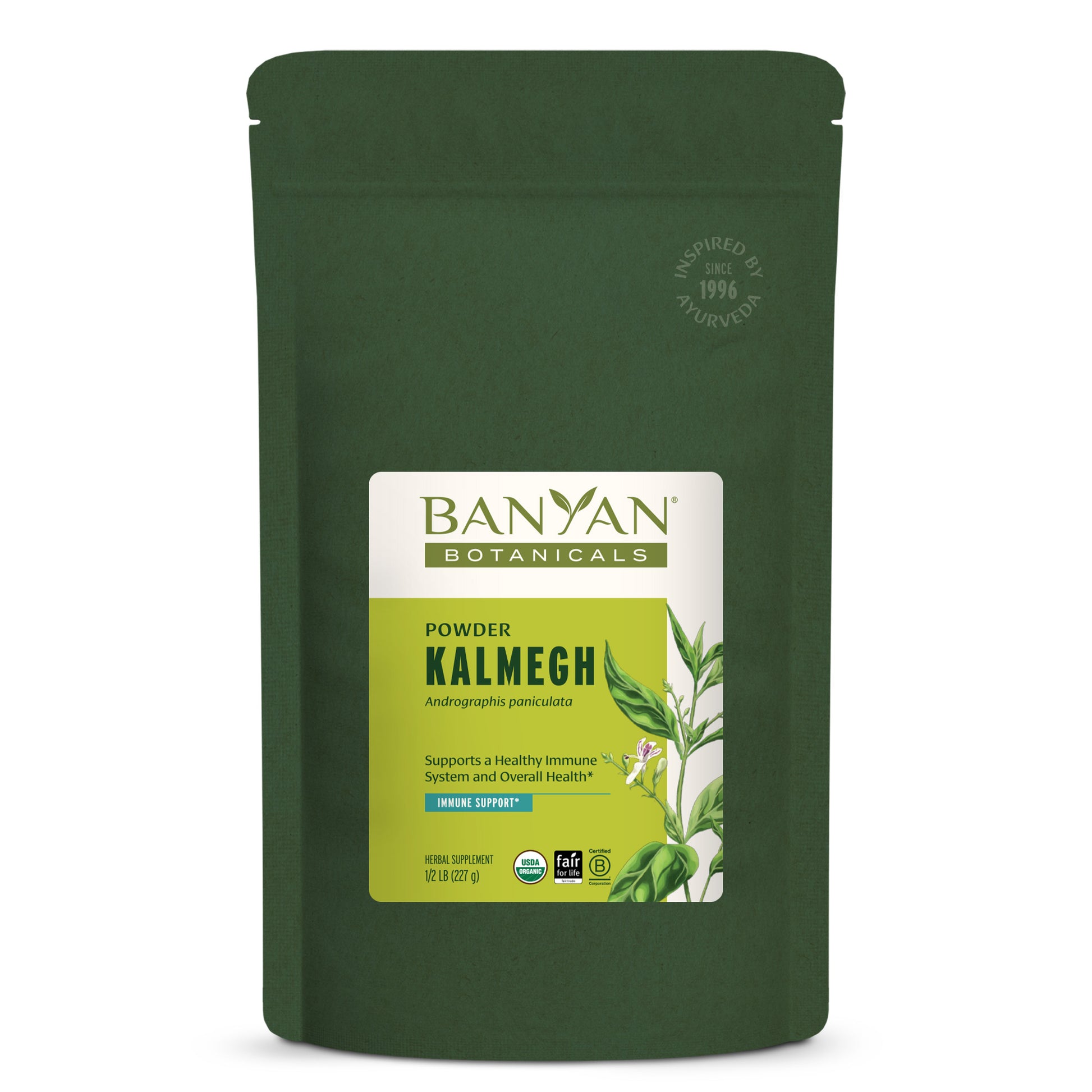 Green package of Banyan Botanicals Powder Kalmegh on a white background