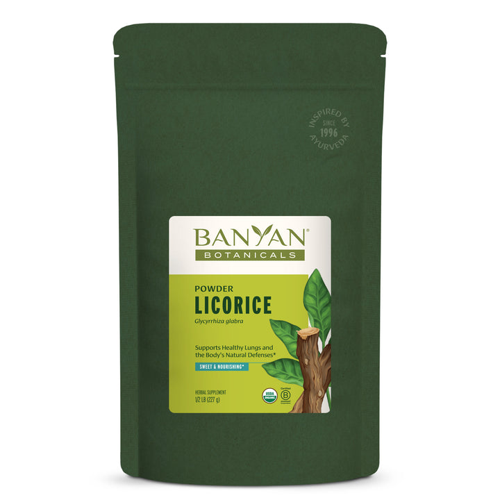 1/2 lb Licorice powder green pouch on white background
