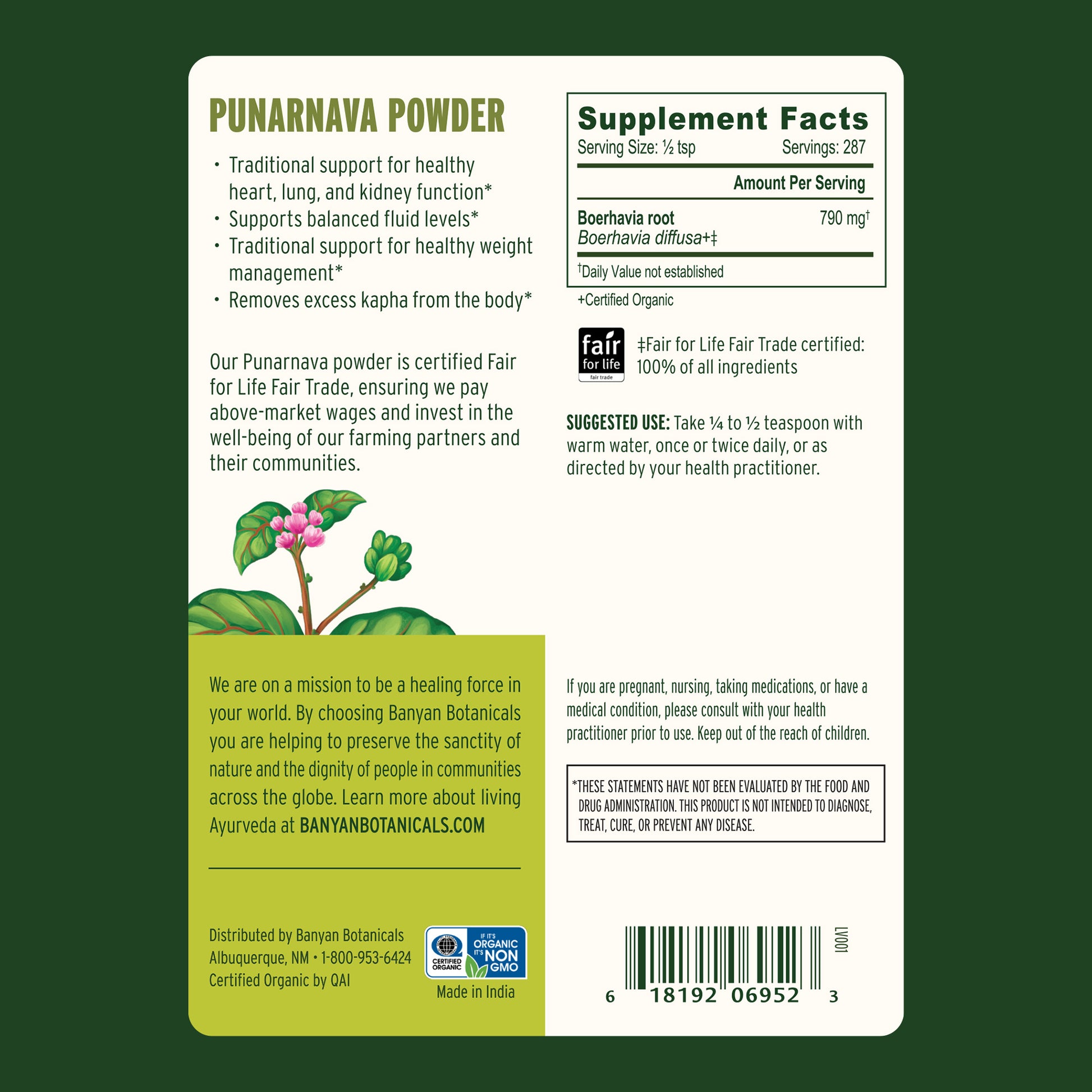 1/2 lb: supplement facts