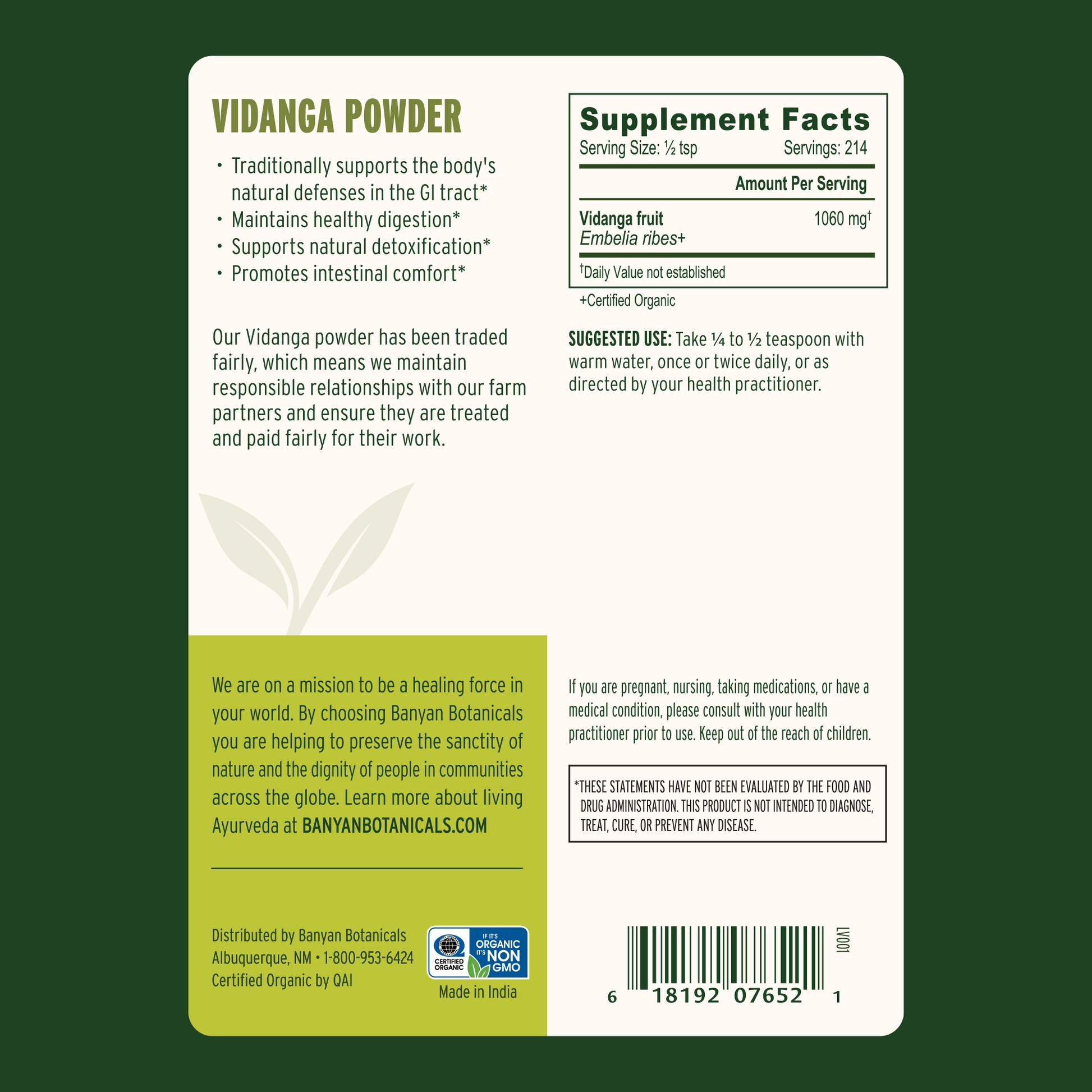 1/2 lb: Supplement Facts